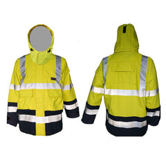 PRO ARC FR/ARC CAT 3 Breathable High Visibility Rainwear Coat Yellow/Navy